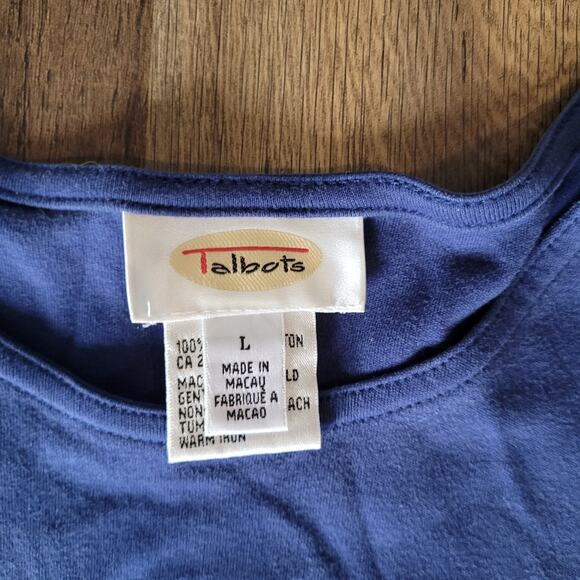 Talbots Women's Large Blue Long Sleeved Shirt Gold Button Accents Top Spring - Picture 2 of 9